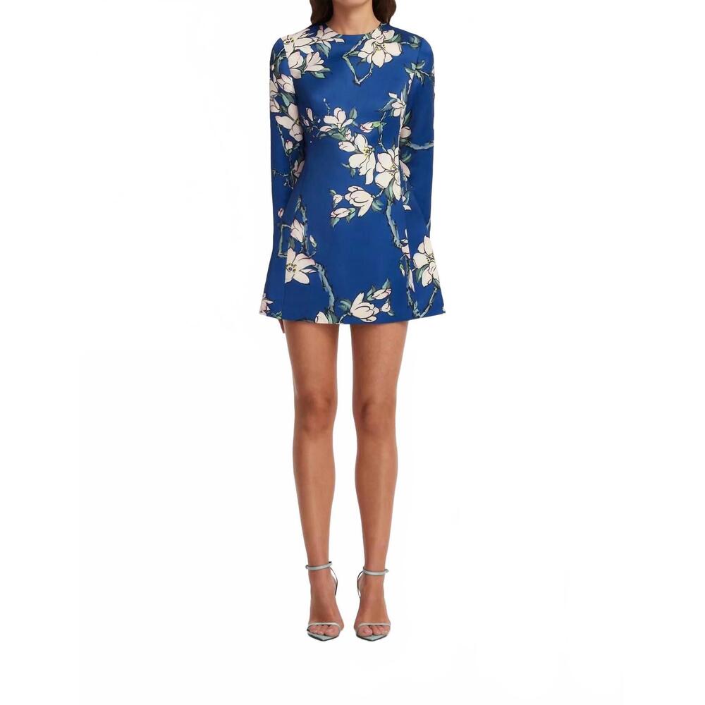 NEW LEO LIN aliza long sleeve petal mini dress in blue